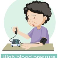 Cartoon character with high blood pressure symptoms illustration